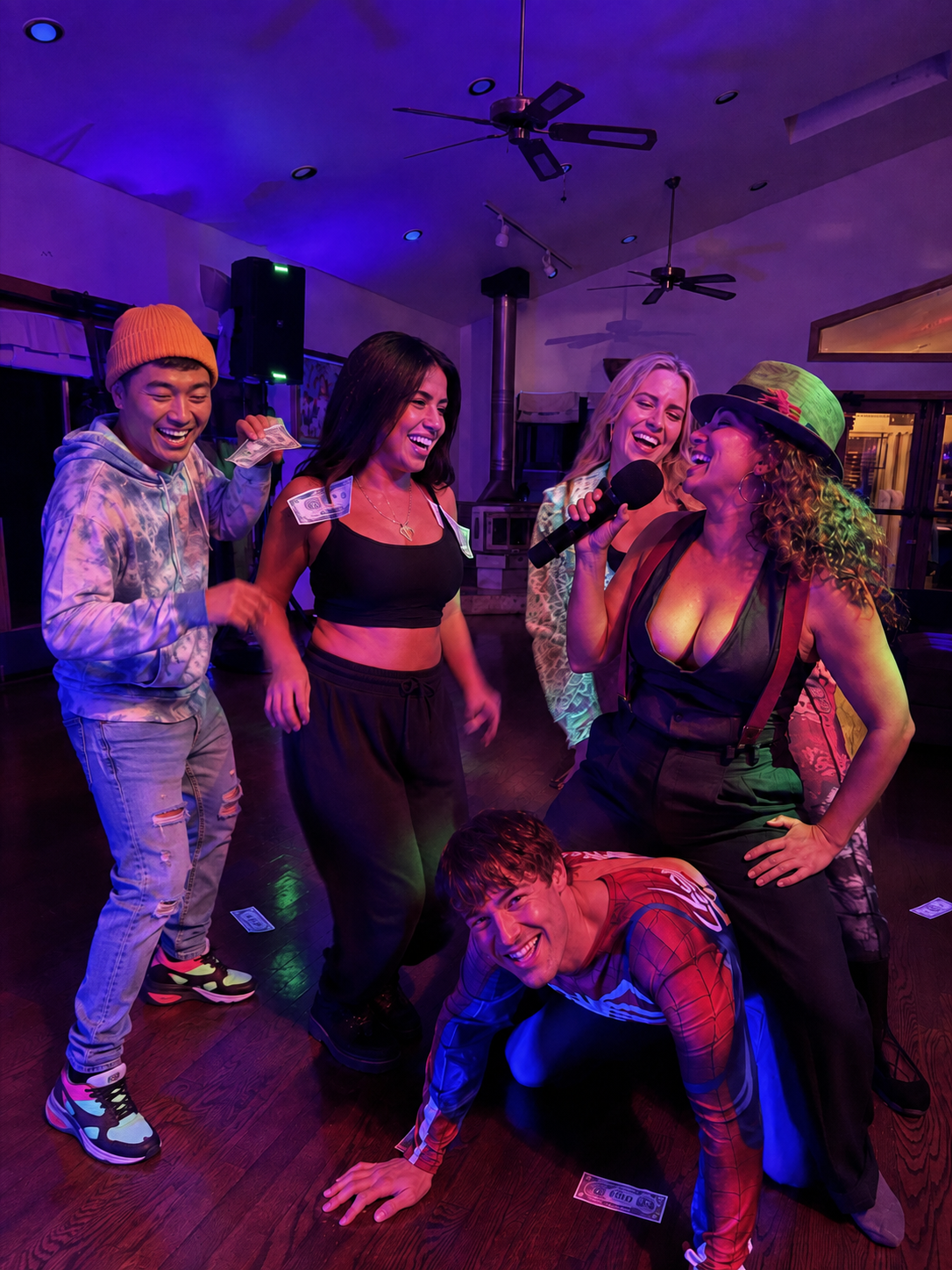 Guests enjoying a colorful professionally hosted private karaoke event
