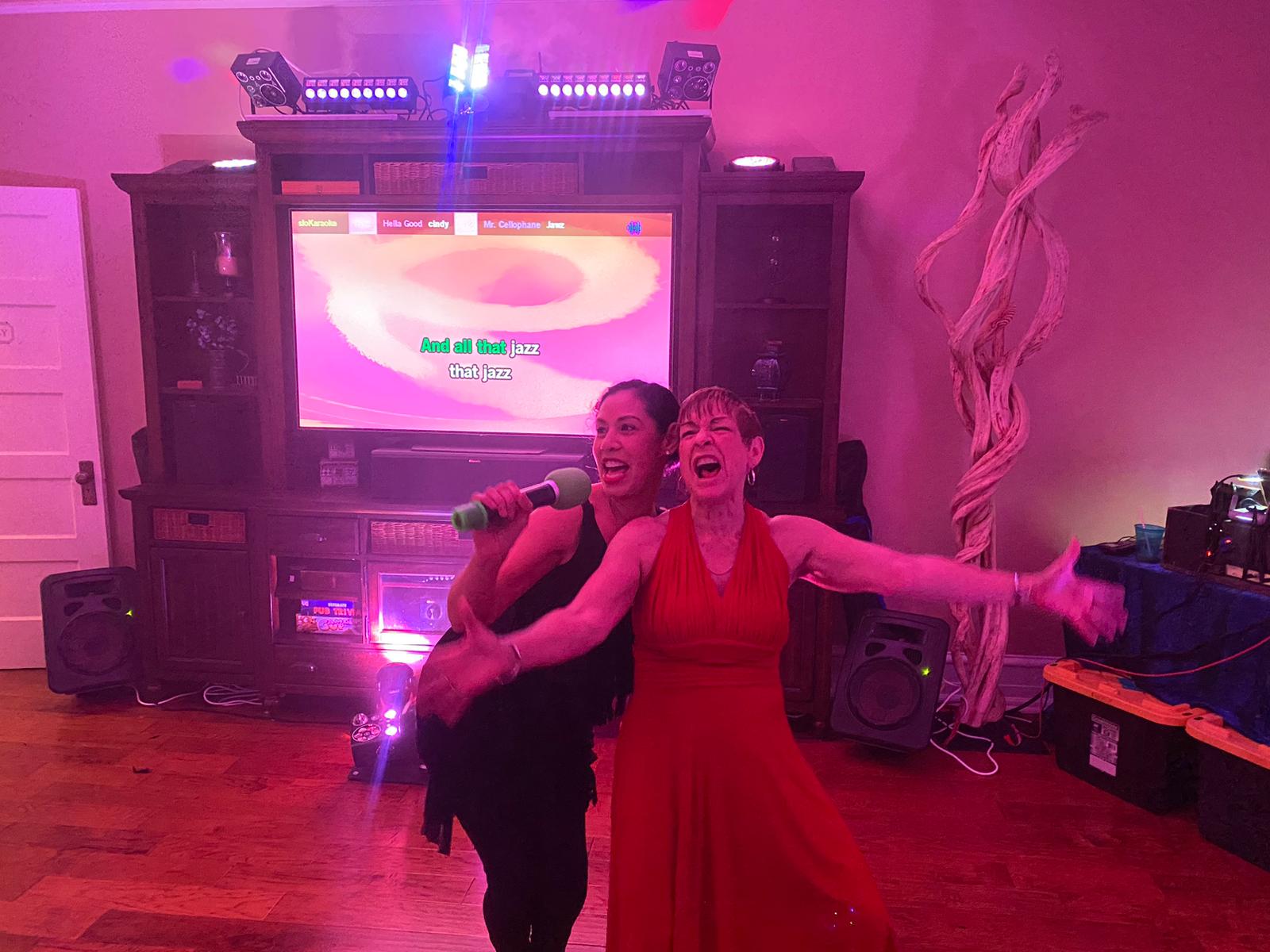 Two guests singing together at a real sloKaraoke private event